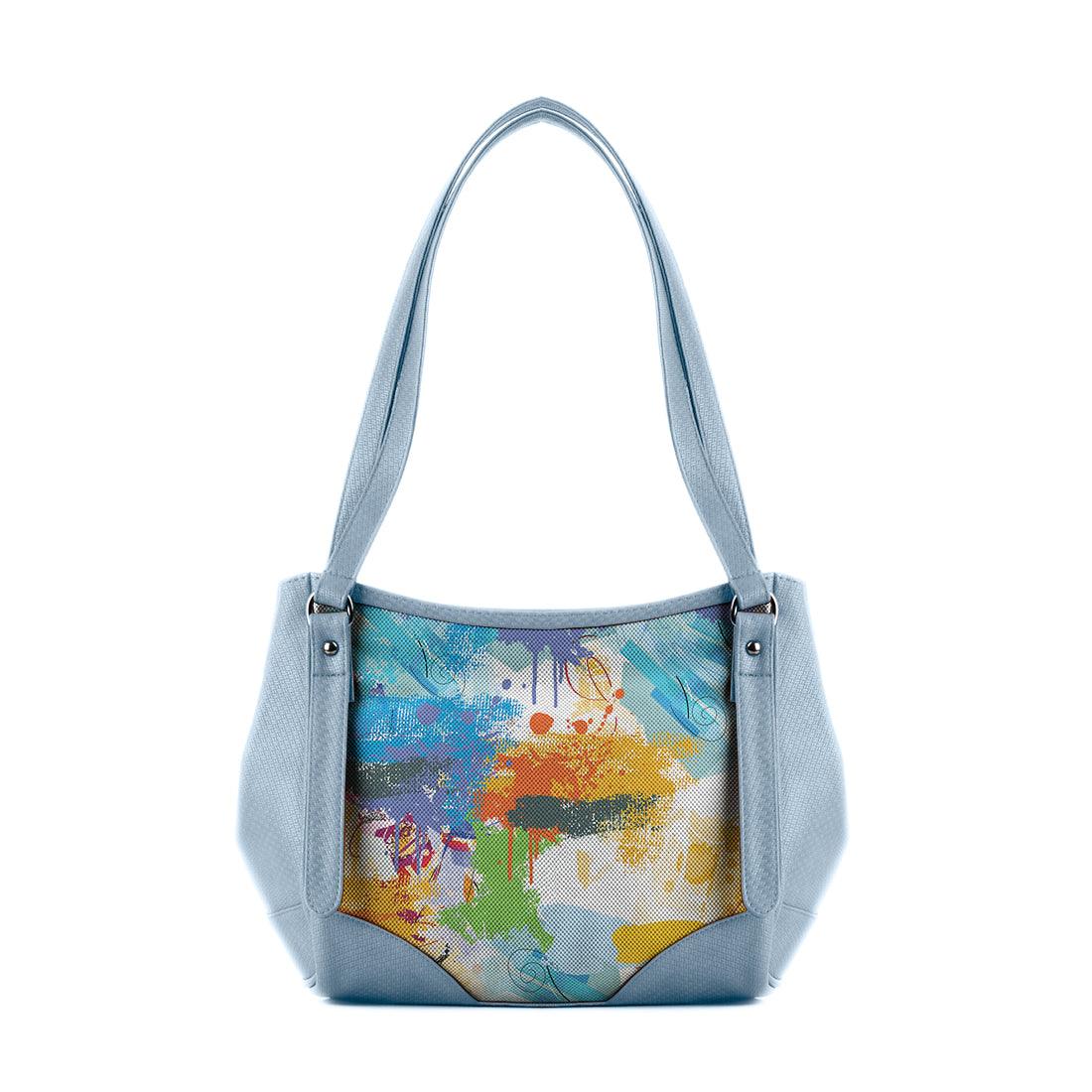 Blue Leather Tote Bag Abstract - CANVAEGYPT