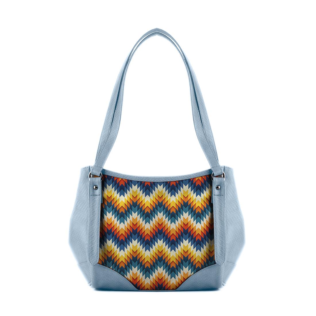 Blue Leather Tote Bag African Pixels - CANVAEGYPT