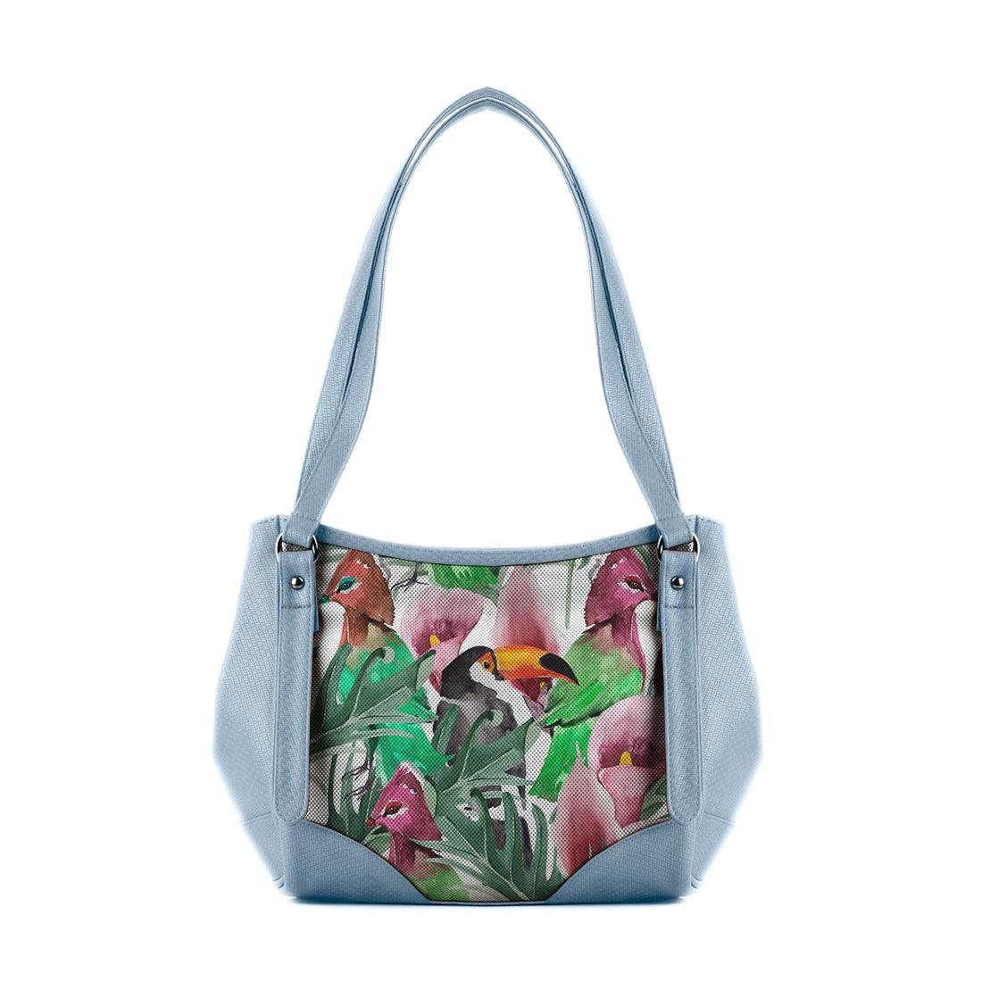 Blue Leather Tote Bag Bird - CANVAEGYPT