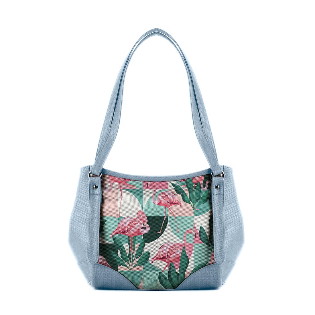 Blue Leather Tote Bag Flamingo - CANVAEGYPT