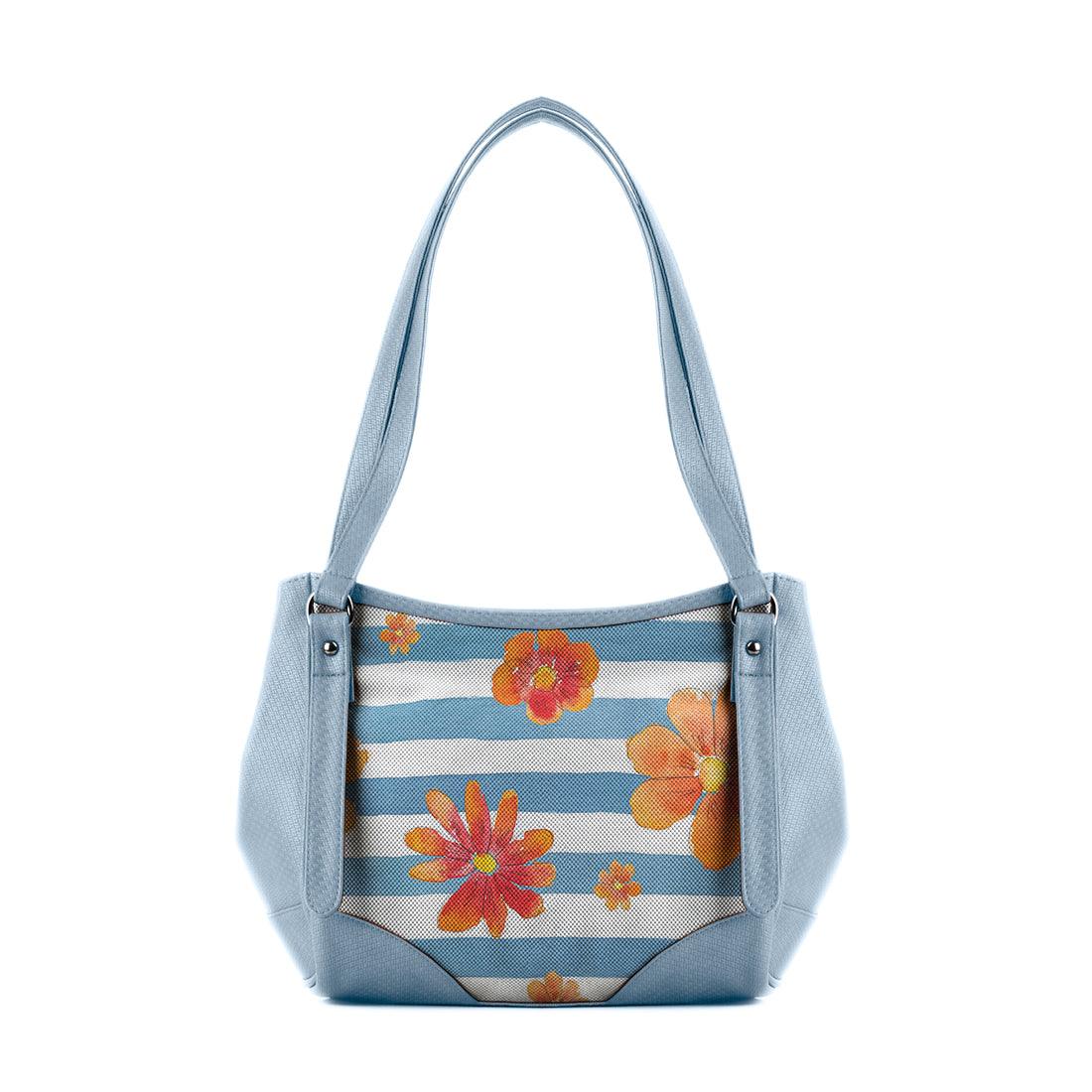 Blue Leather Tote Bag Floral Blue - CANVAEGYPT