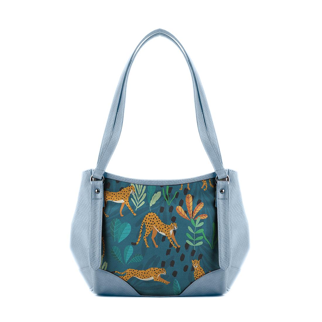 Blue Leather Tote Bag Jungle - CANVAEGYPT