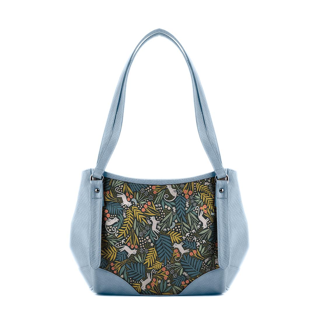 Blue Leather Tote Bag Jungles - CANVAEGYPT