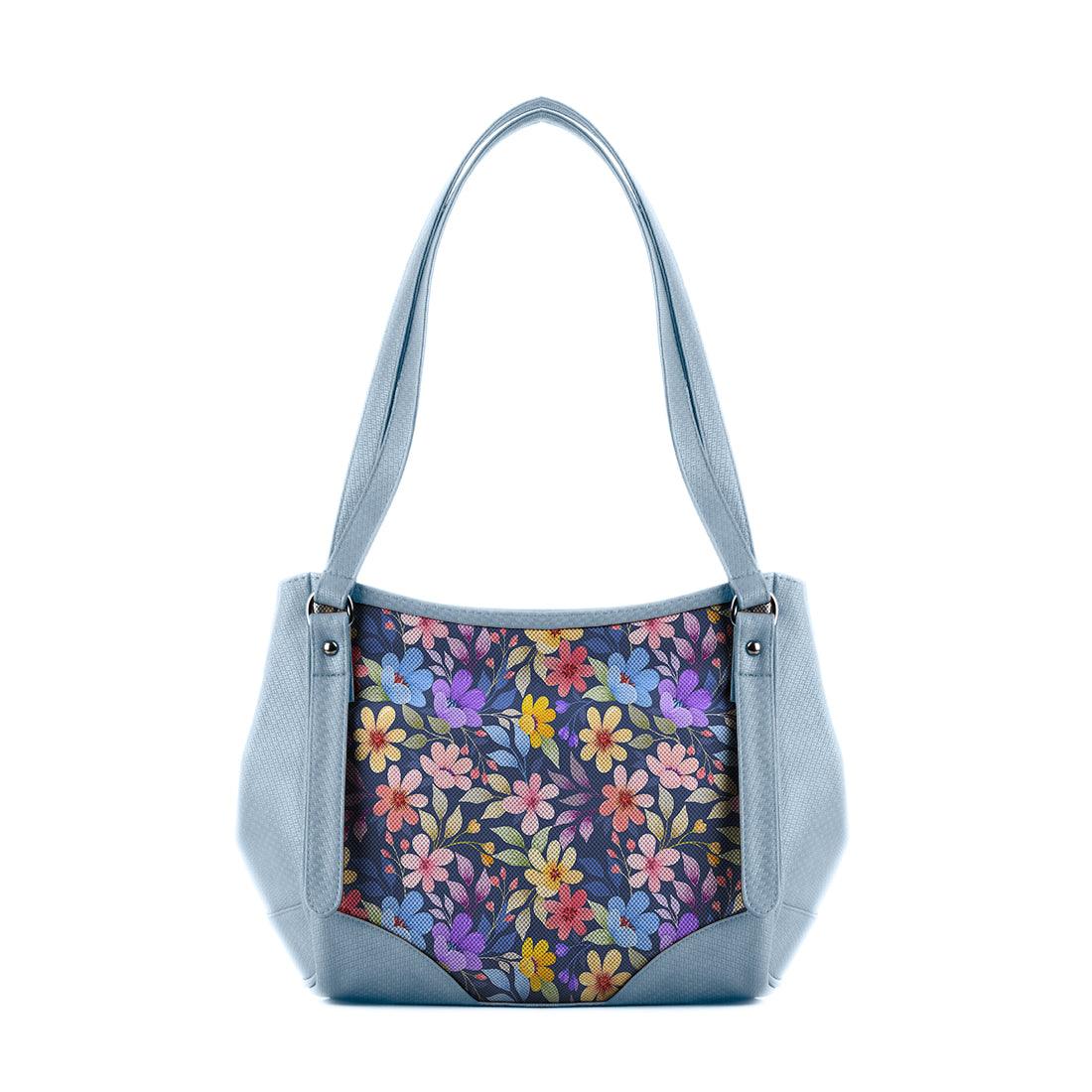 Blue Leather Tote Bag Purple Floral - CANVAEGYPT