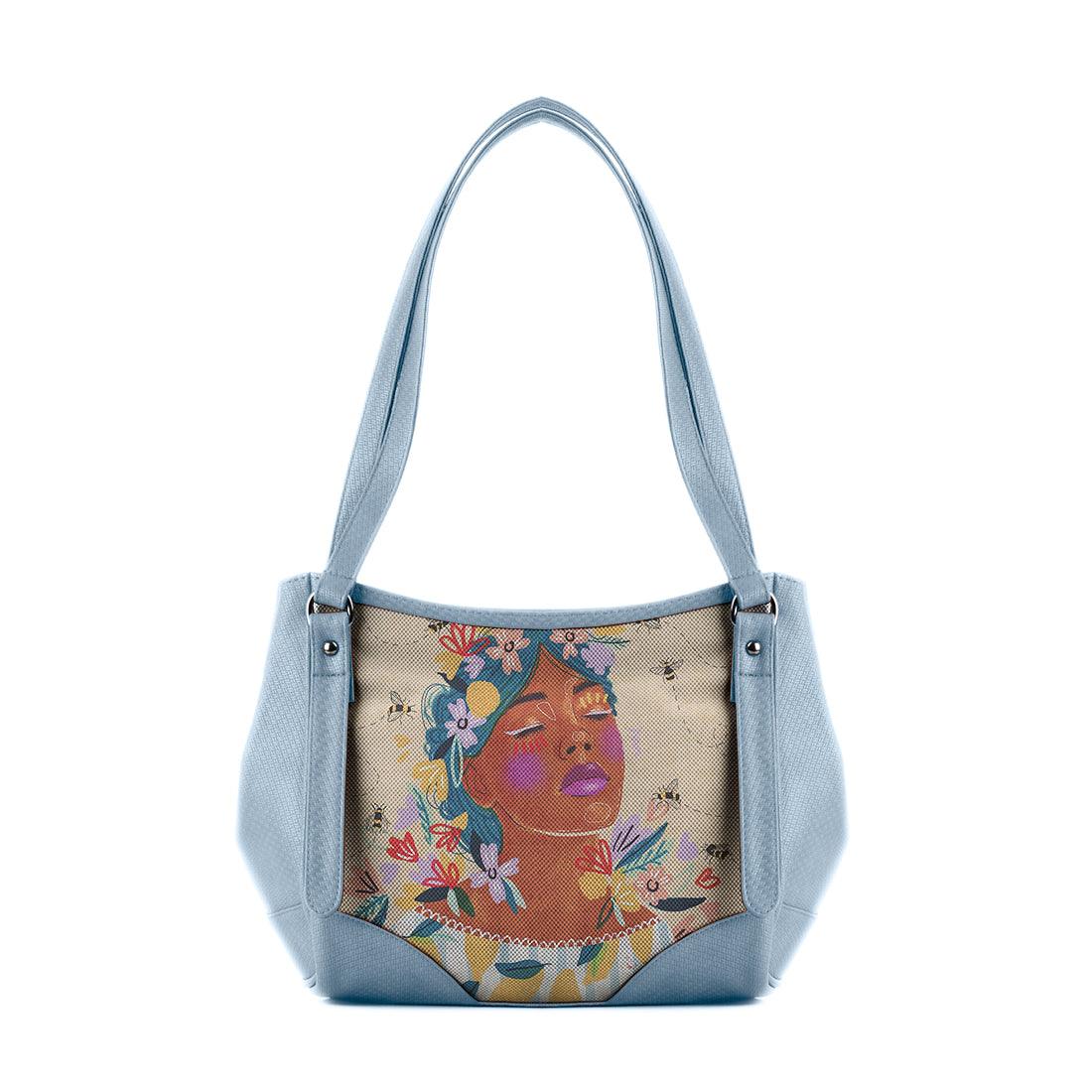 Blue Leather Tote Bag Save The Bees - CANVAEGYPT