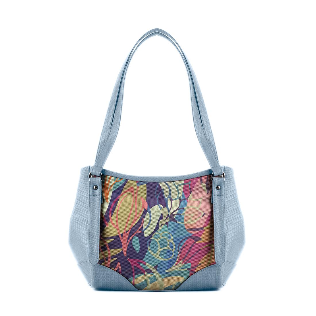 Blue Leather Tote Bag Sea Herbs - CANVAEGYPT