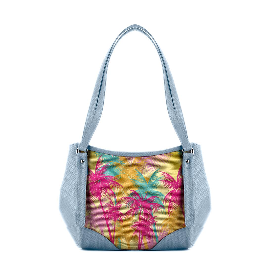 Blue Leather Tote Bag Summer Palm - CANVAEGYPT