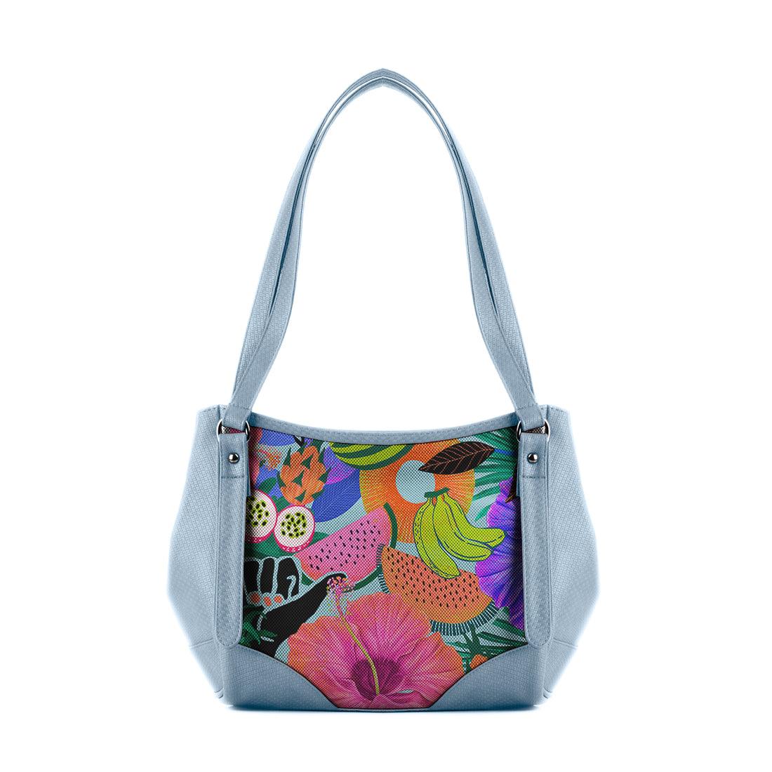 Blue Leather Tote Bag Summer Pattern - CANVAEGYPT