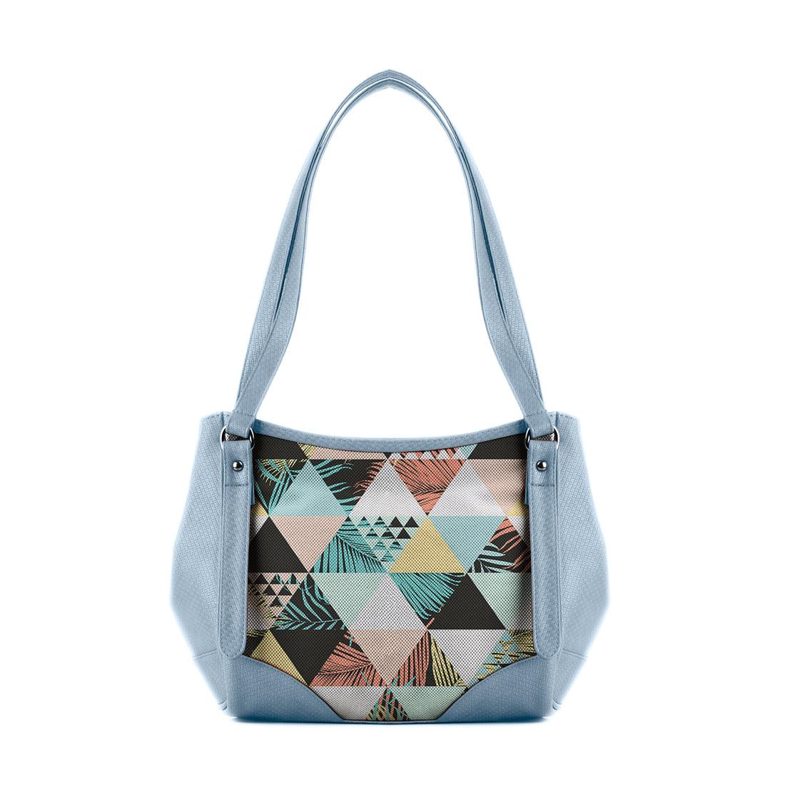 Blue Leather Tote Bag Summer Triangles - CANVAEGYPT