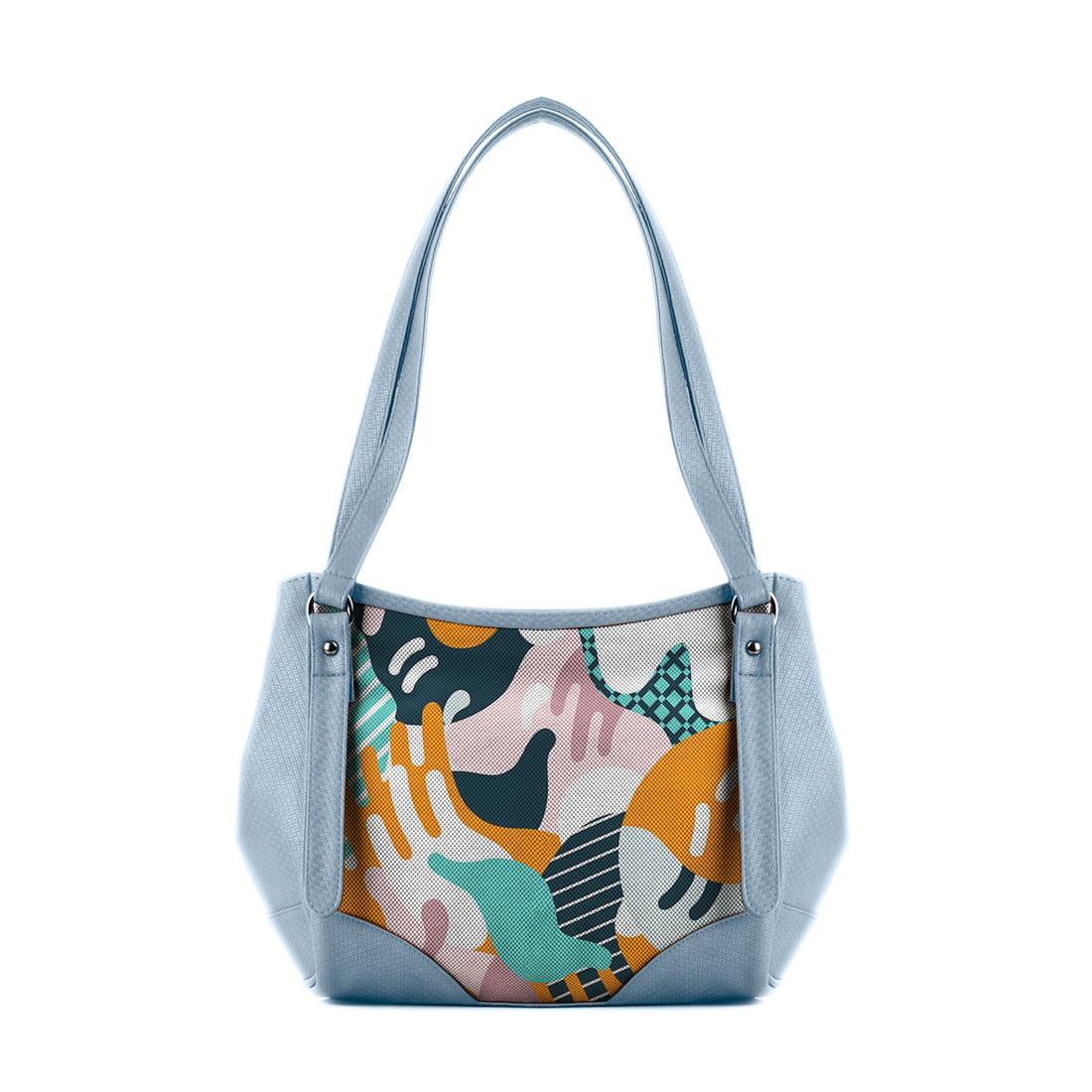 Blue Leather Tote Bag Sun Illustration - CANVAEGYPT