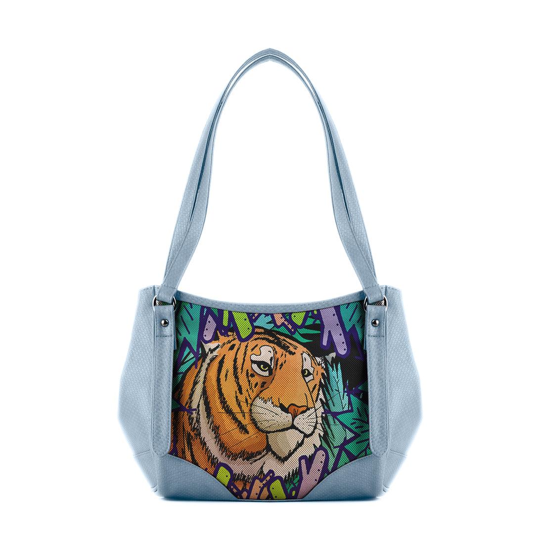 Blue Leather Tote Bag Tiger In The Jungle - CANVAEGYPT