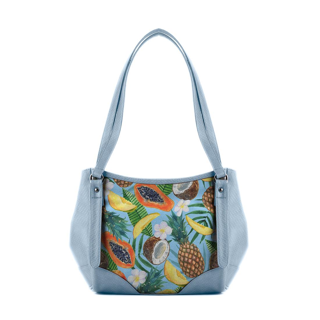 Blue Leather Tote Bag Tropical - CANVAEGYPT