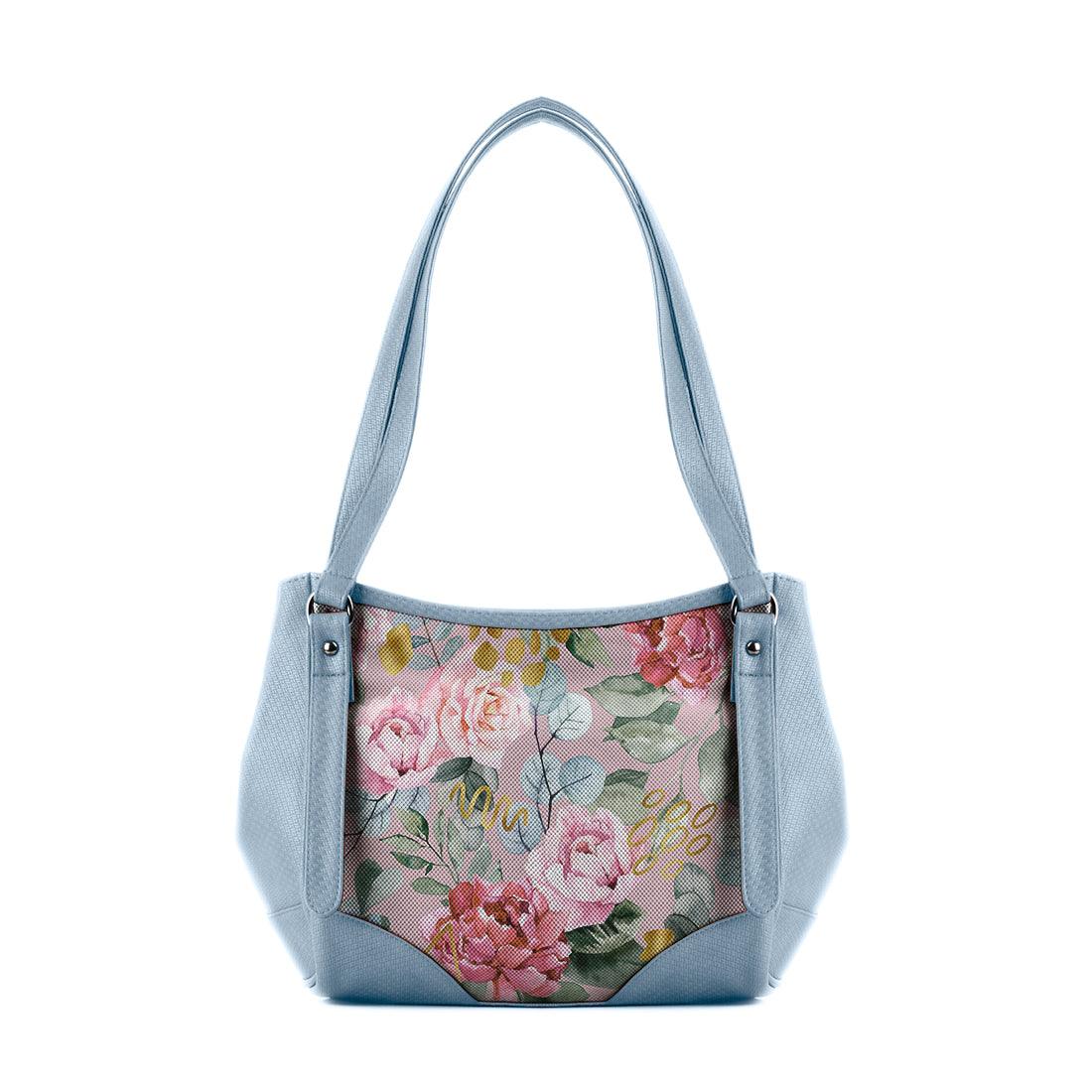 Blue Leather Tote Bag Watercolor Gentle - CANVAEGYPT