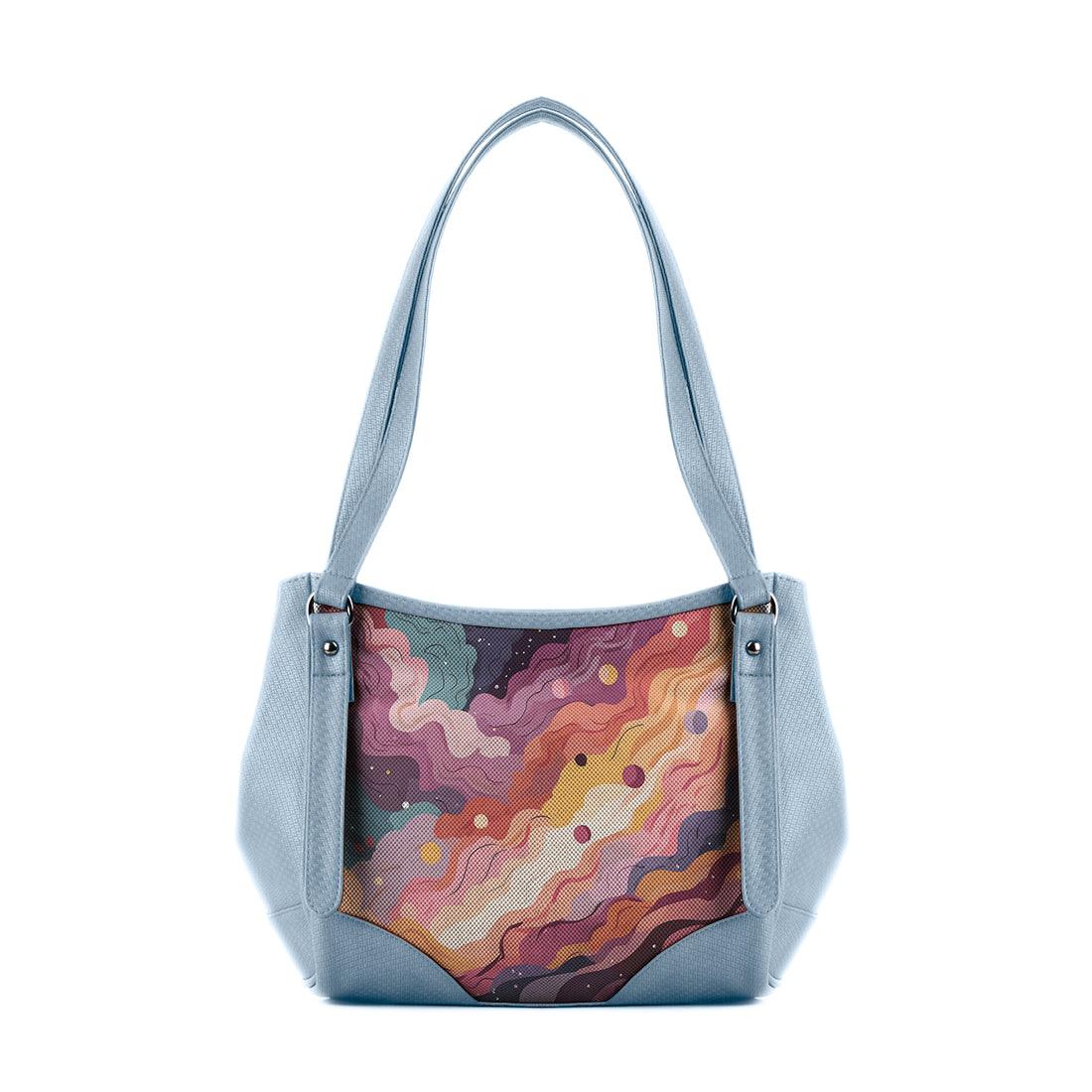 Blue Leather Tote Bag wavy sky - CANVAEGYPT