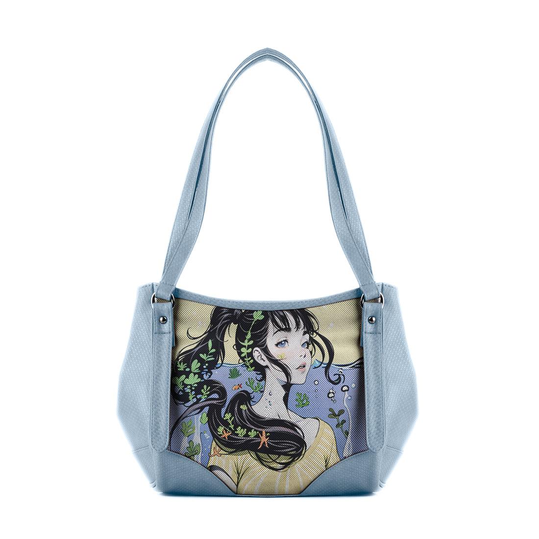 Blue Leather Tote Bag young beauty - CANVAEGYPT