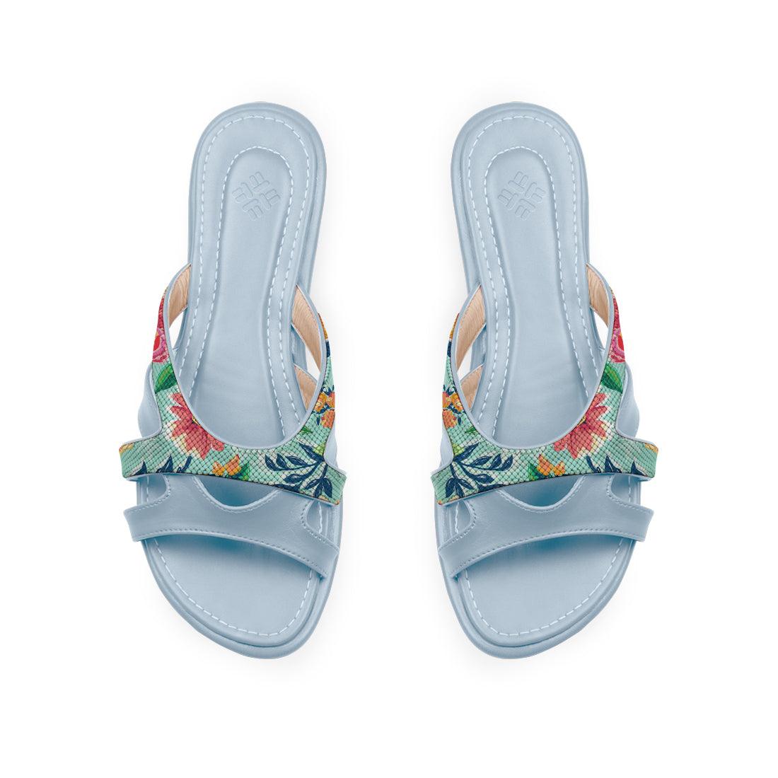 Blue Split Slipper Cyan Floral - CANVAEGYPT