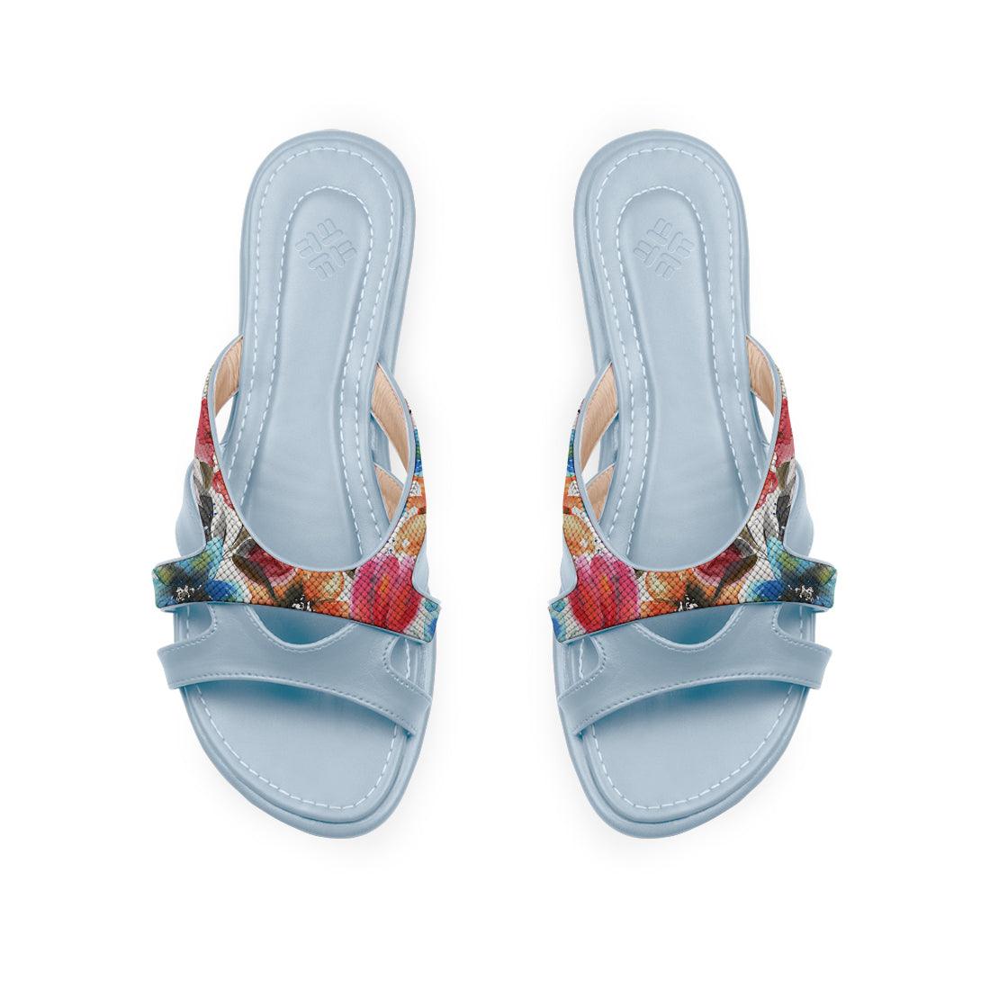 Blue Split Slipper White Floral - CANVAEGYPT