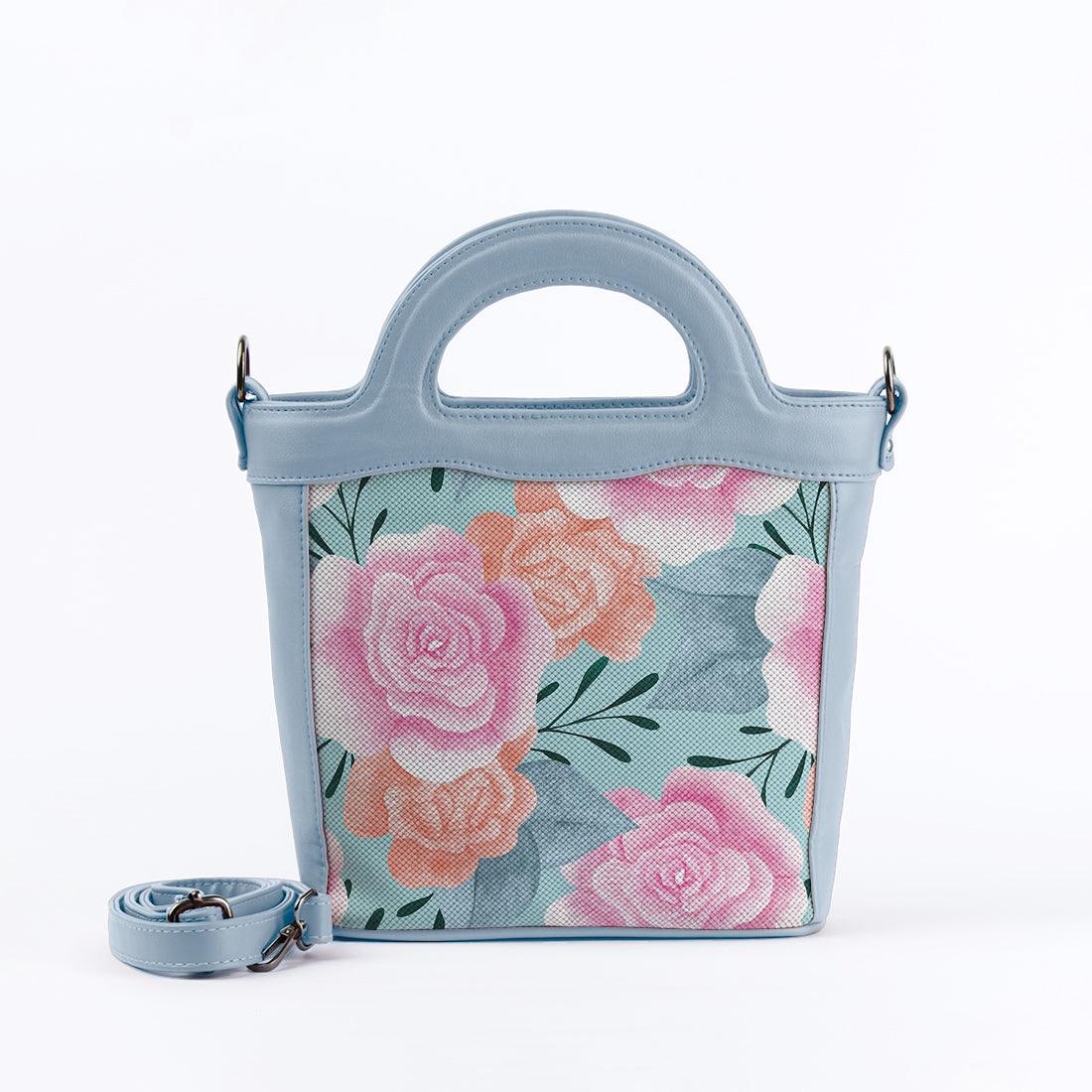 Blue Top Handle Handbag Floral Rose - CANVAEGYPT