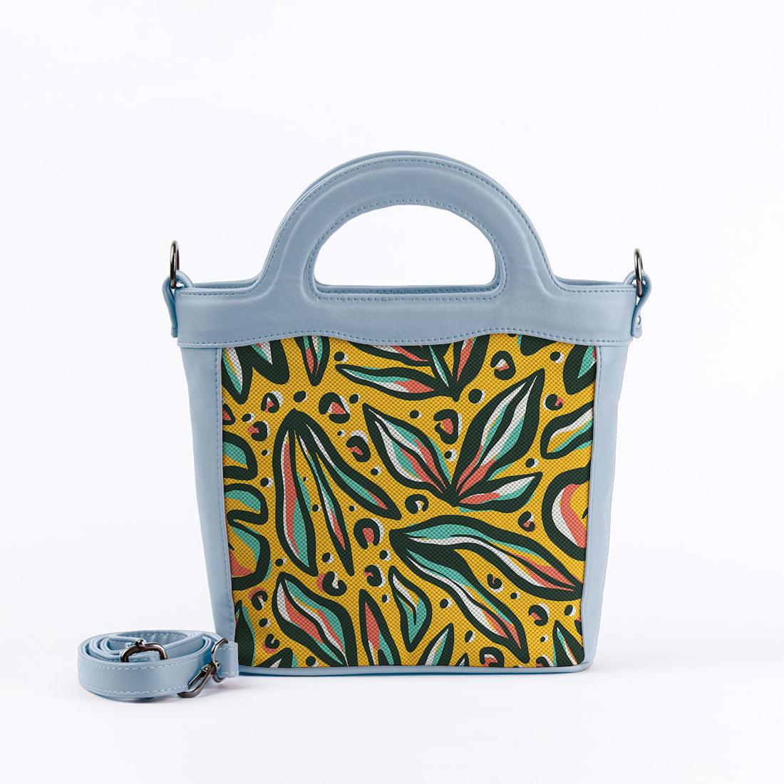 Blue Top Handle Handbag Nature Leafs - CANVAEGYPT