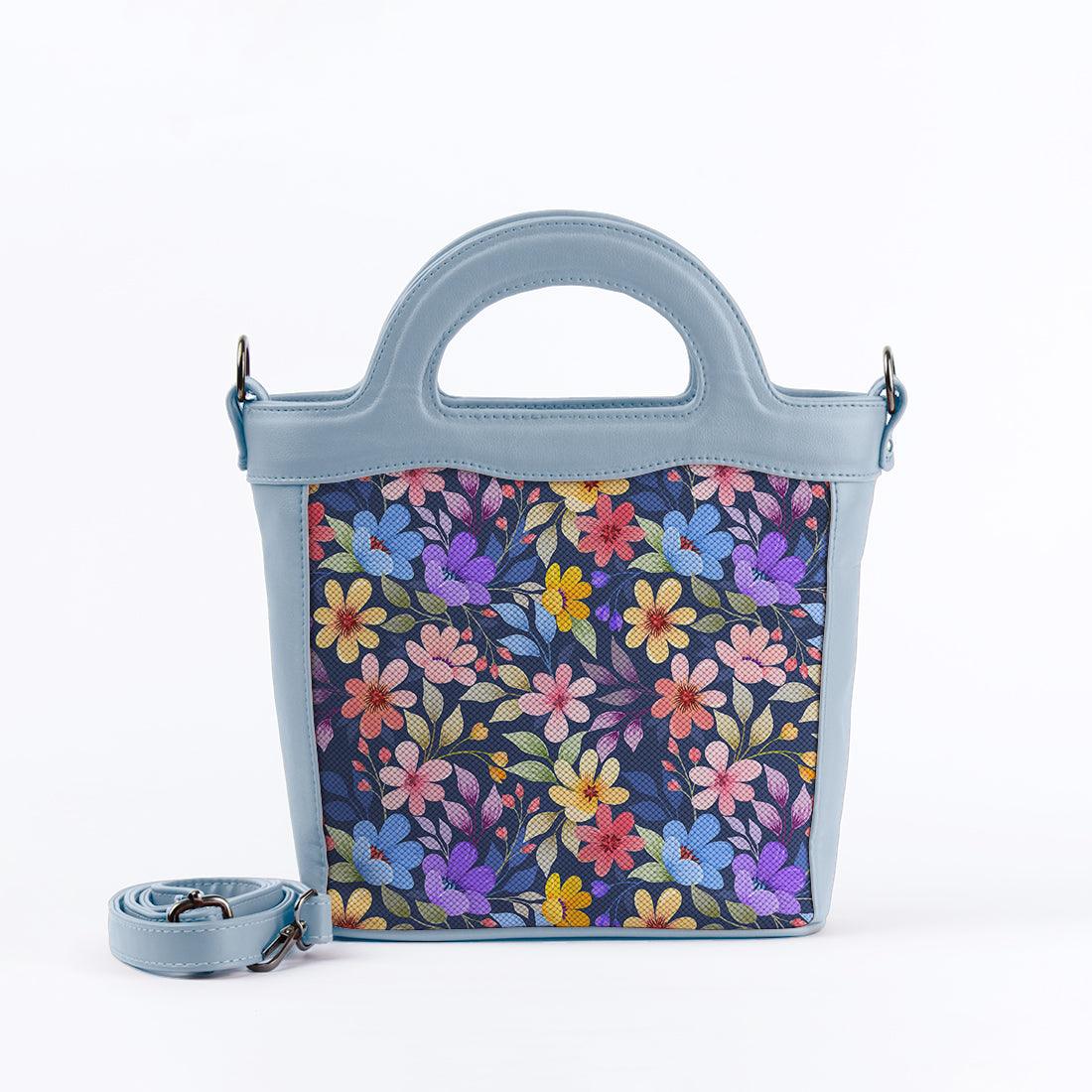 Blue Top Handle Handbag Purple Floral - CANVAEGYPT