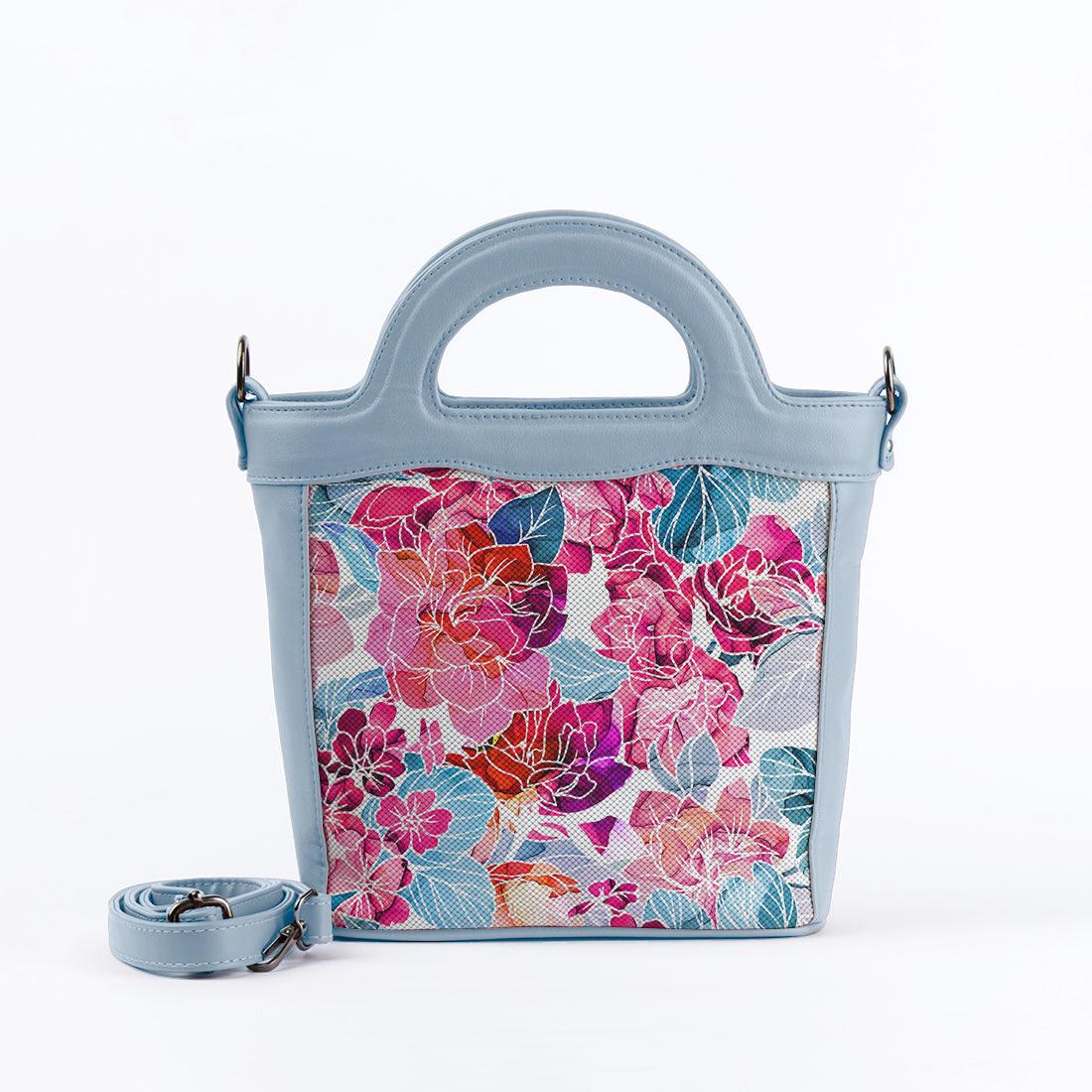 Blue Top Handle Handbag Red Roses - CANVAEGYPT