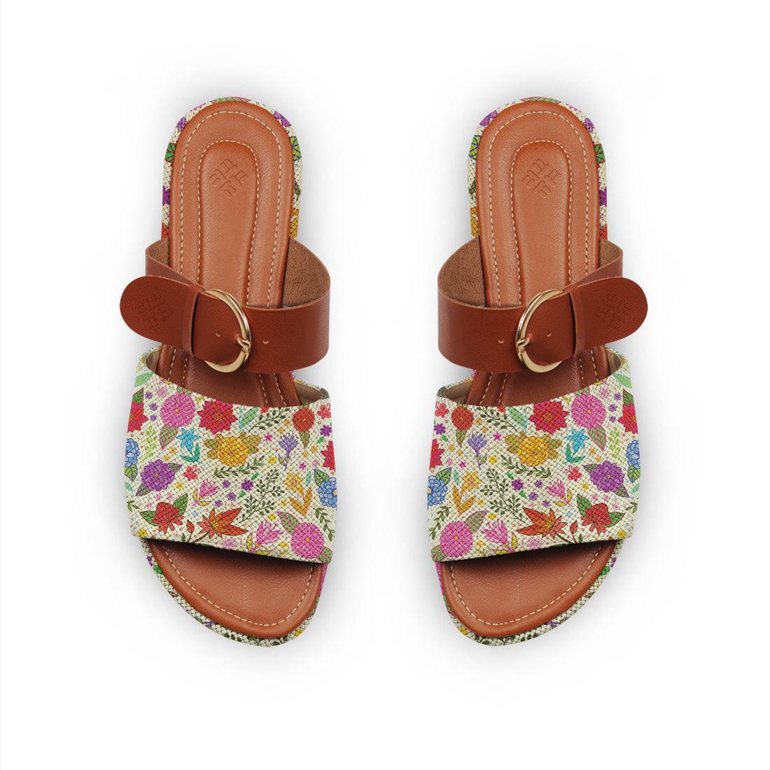 Buckle Slide Slipper Flowers - CANVAEGYPT