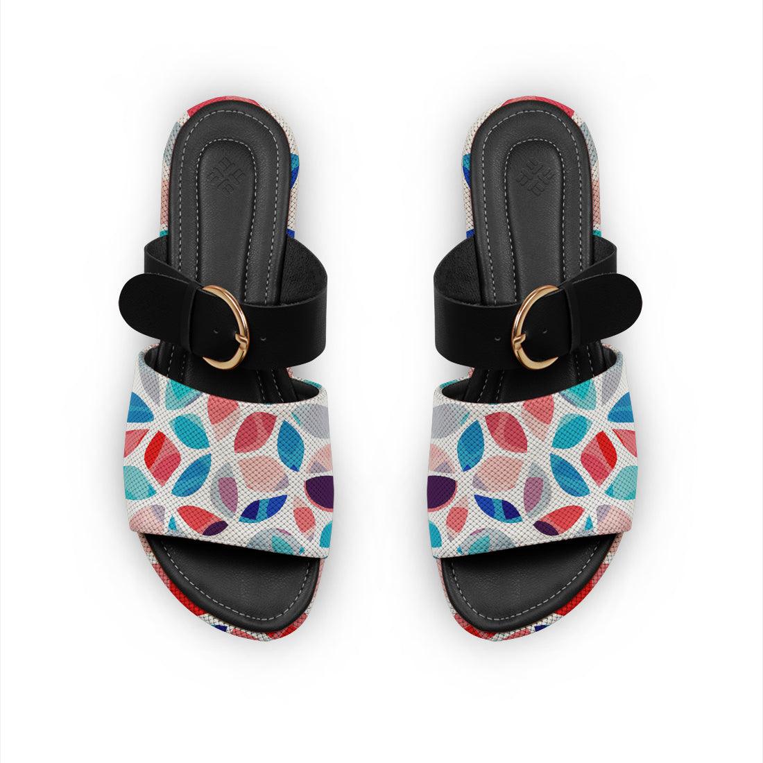 Black Buckle Slide Slipper Flower petals - CANVAEGYPT