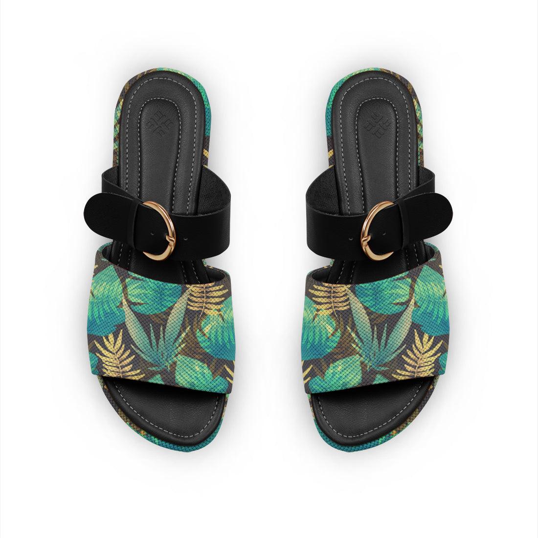 Black Buckle Slide Slipper Summer Leaf - CANVAEGYPT