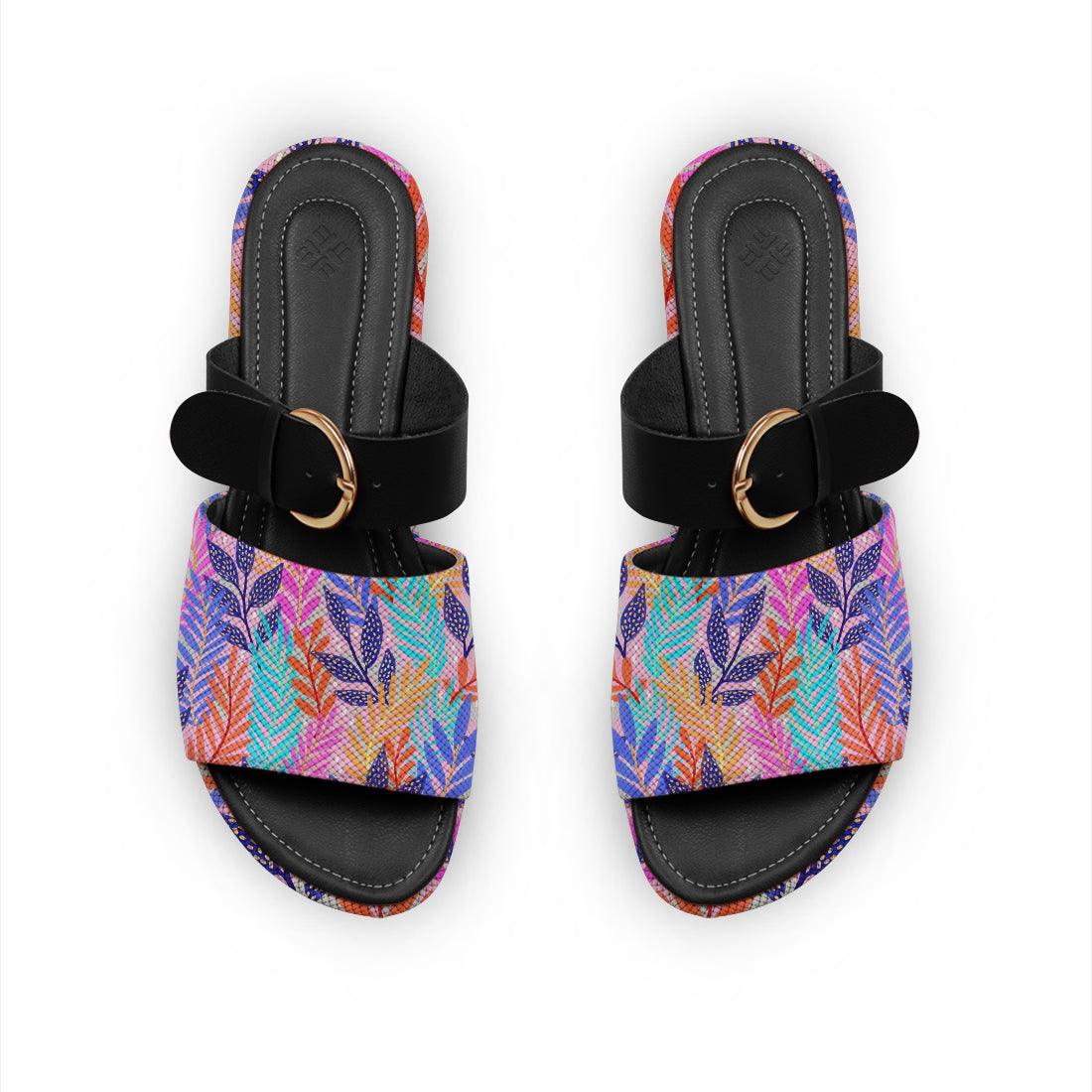 Black Buckle Slide Slipper Vibrant Vines - CANVAEGYPT