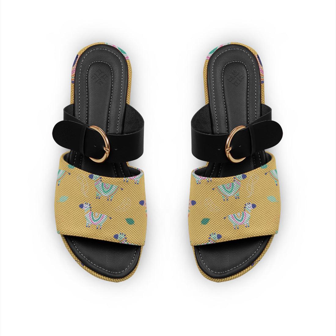 Black Buckle Slide Slipper Zebras in yellow - CANVAEGYPT