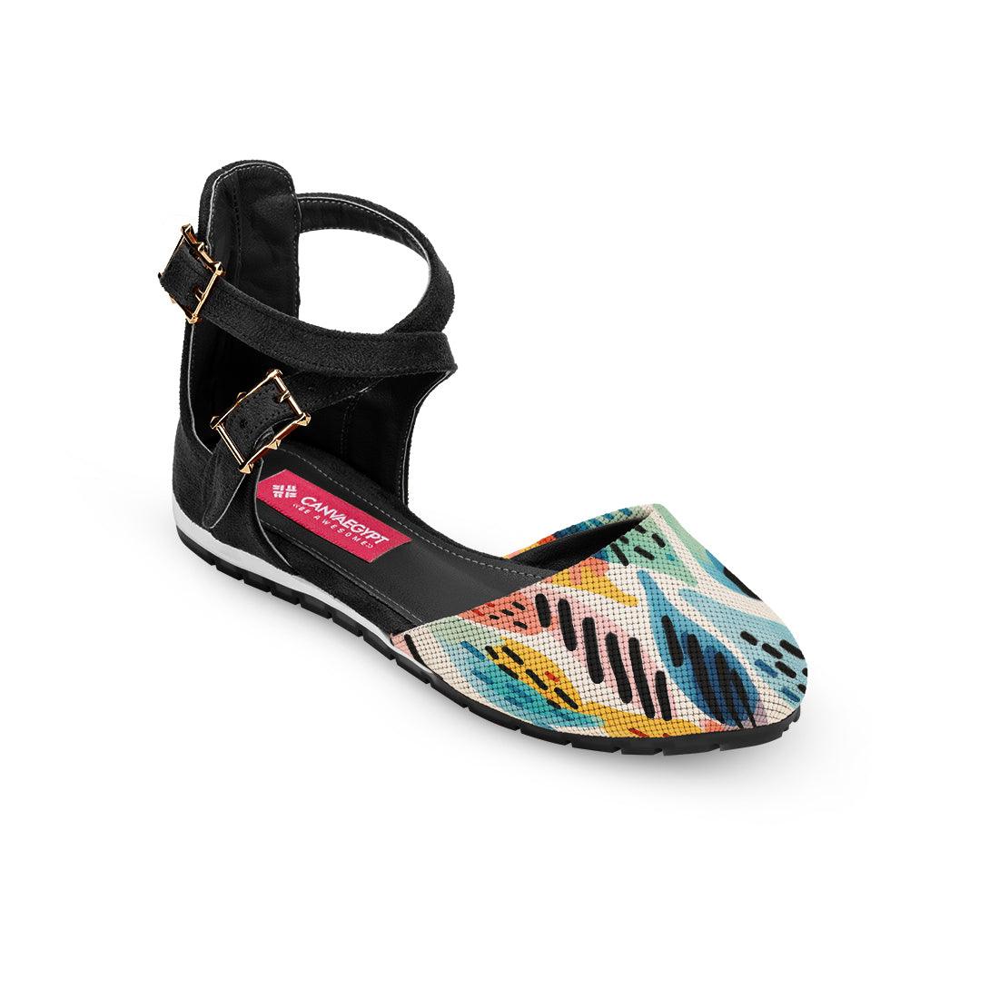 Black Chunky Sandal Drawen Leaf - CANVAEGYPT