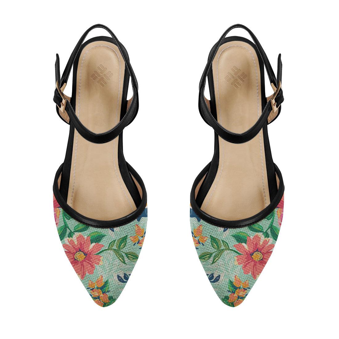 Black Closed Strap Sandal Cyan Floral - CANVAEGYPT