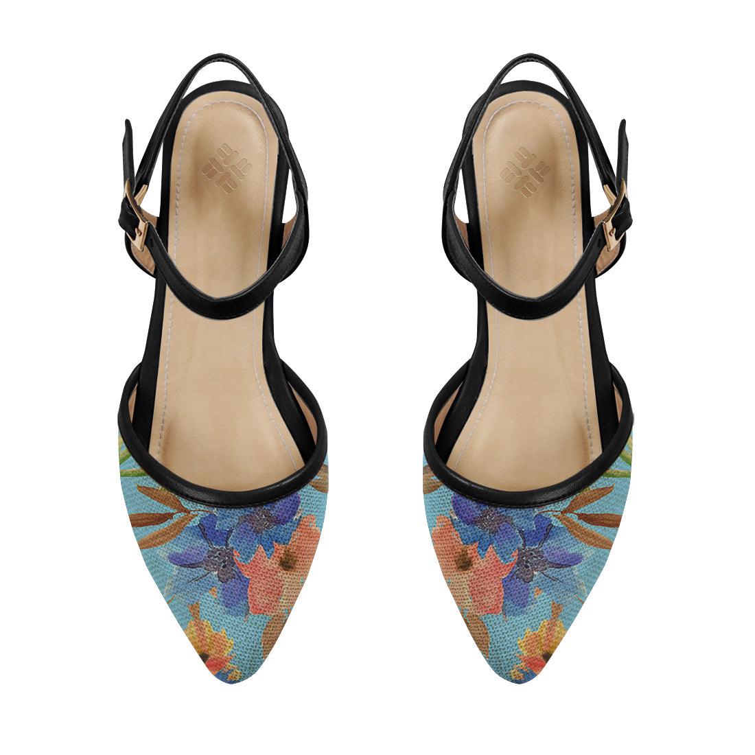 Black Closed Strap Sandal Floral in blue - CANVAEGYPT