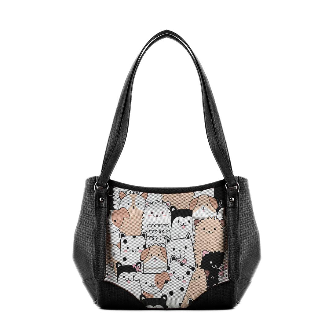 Black Leather Tote Bag Cute Pets - CANVAEGYPT