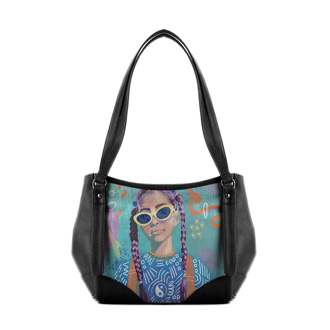 Black Leather Tote Bag Lilac Locks - CANVAEGYPT