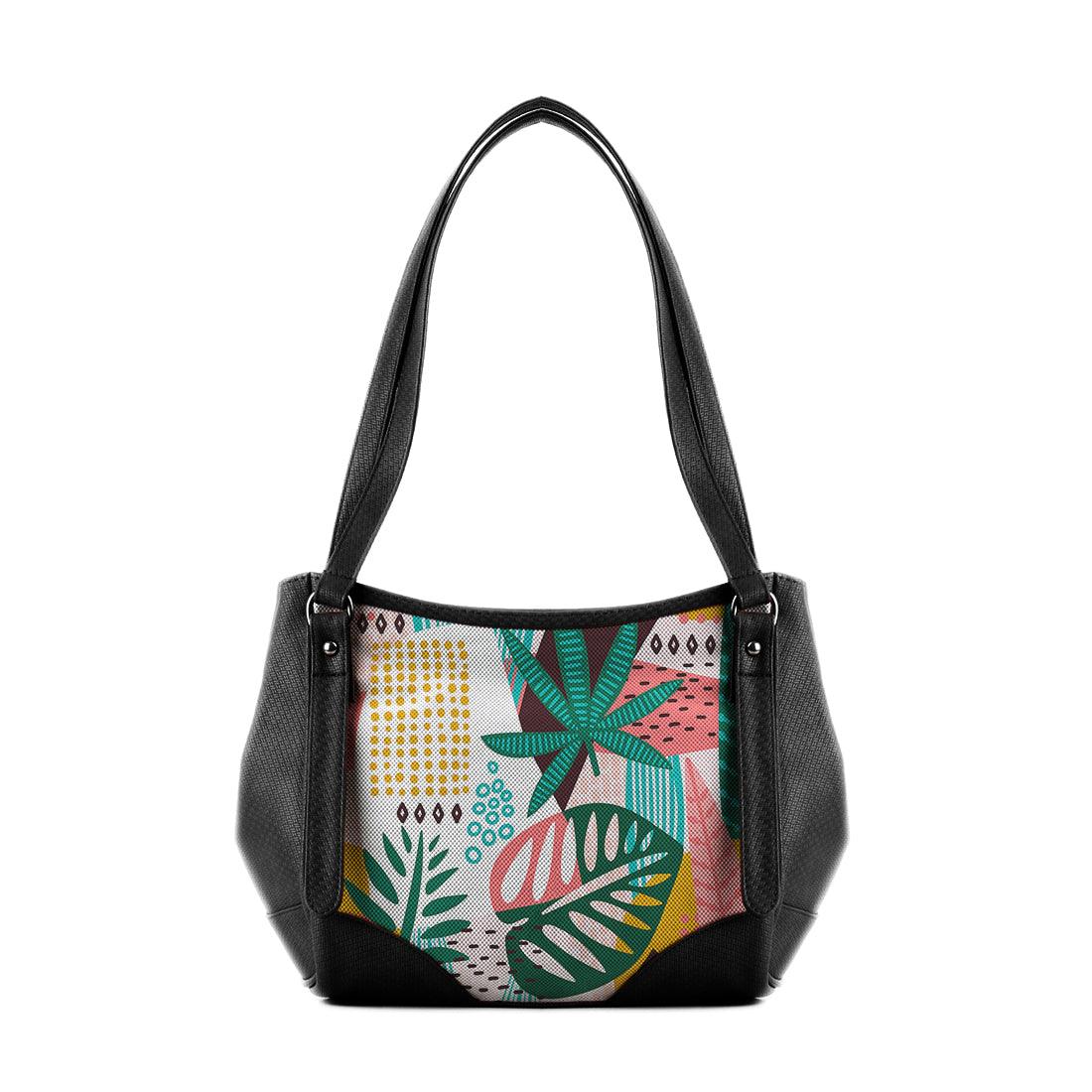 Black Leather Tote Bag Summer Abstract - CANVAEGYPT