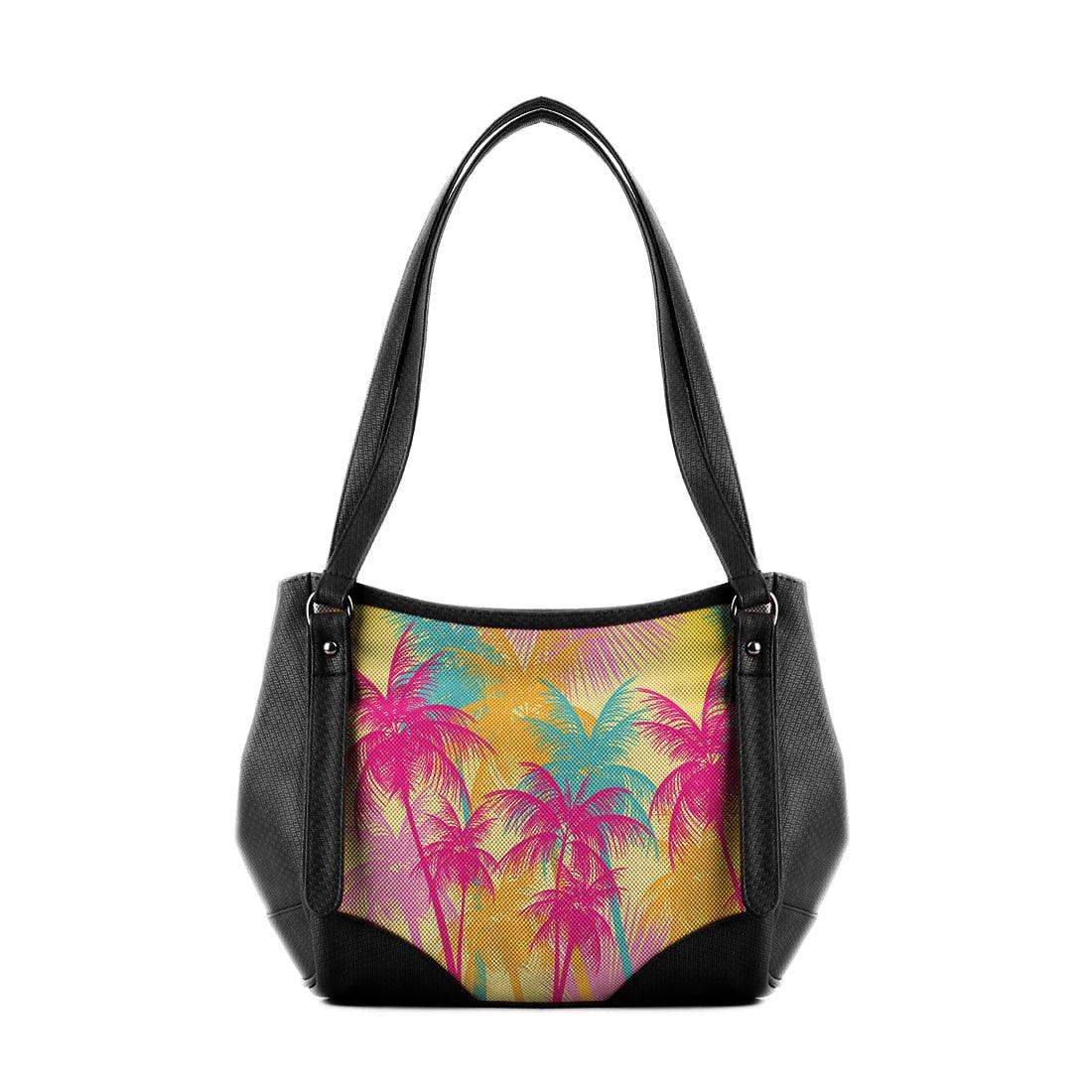 Black Leather Tote Bag Summer Palm - CANVAEGYPT