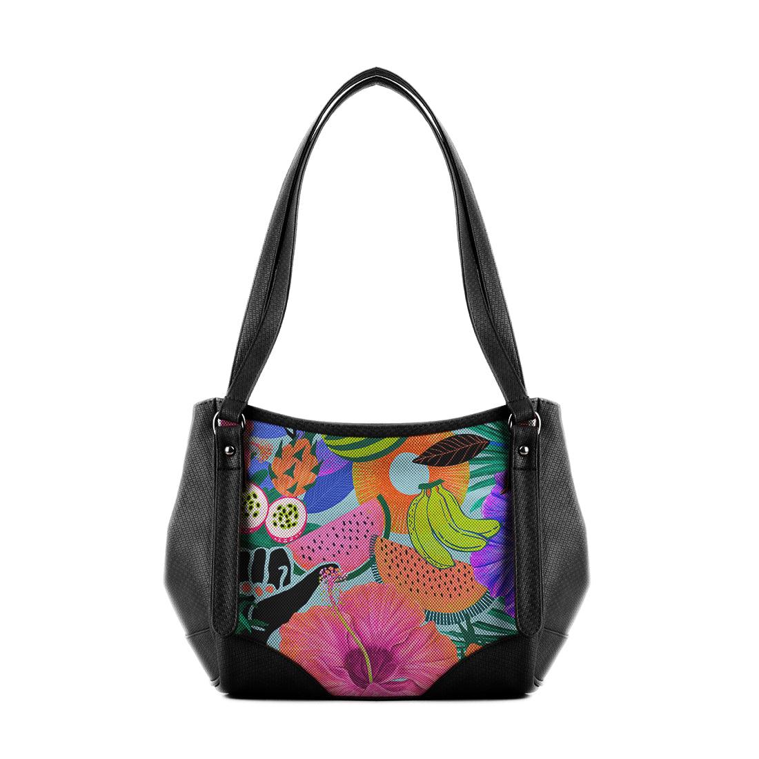 Black Leather Tote Bag Summer Pattern - CANVAEGYPT