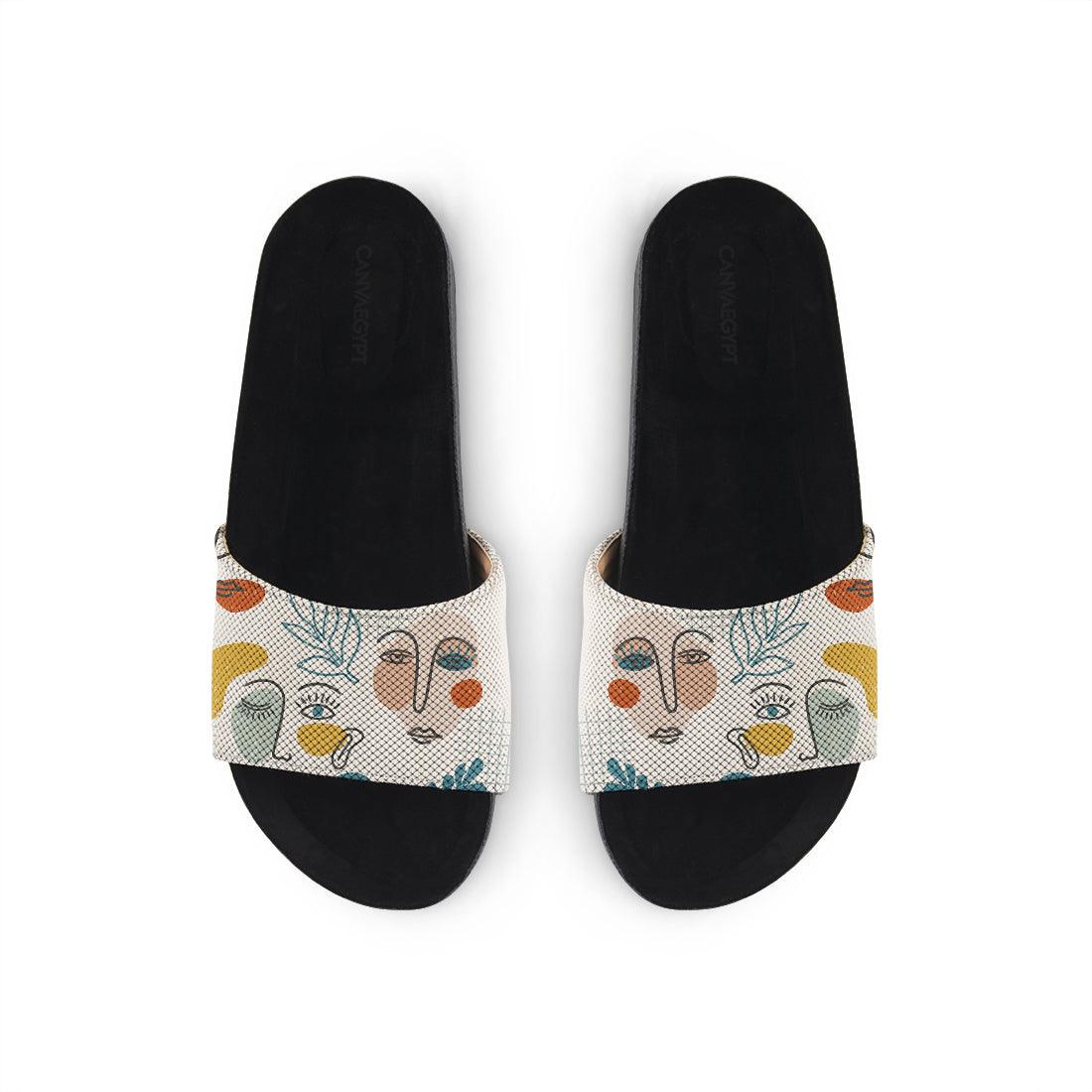 Black Slide Slipper Faces - CANVAEGYPT