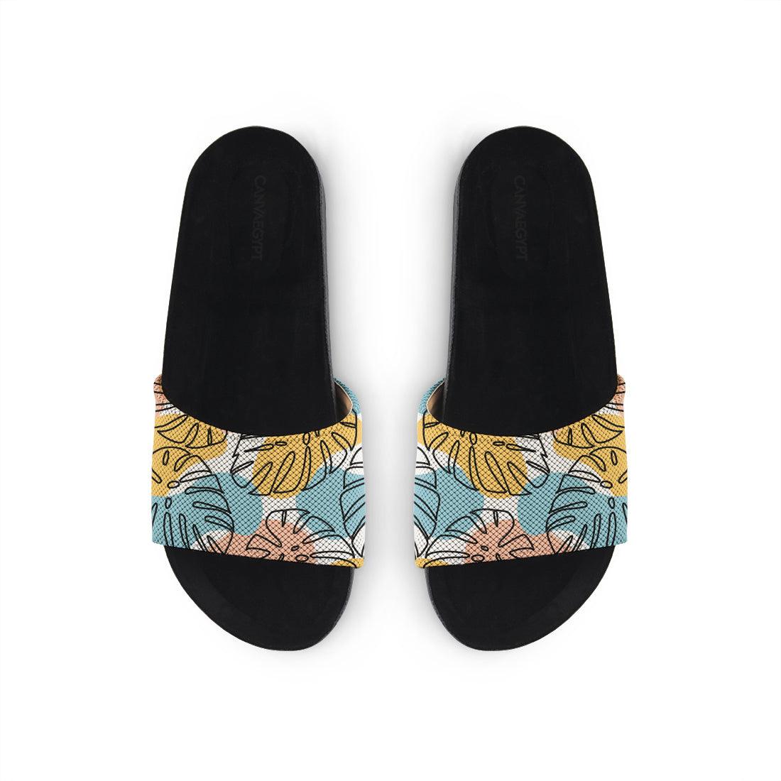 Black Slide Slipper Floral - CANVAEGYPT