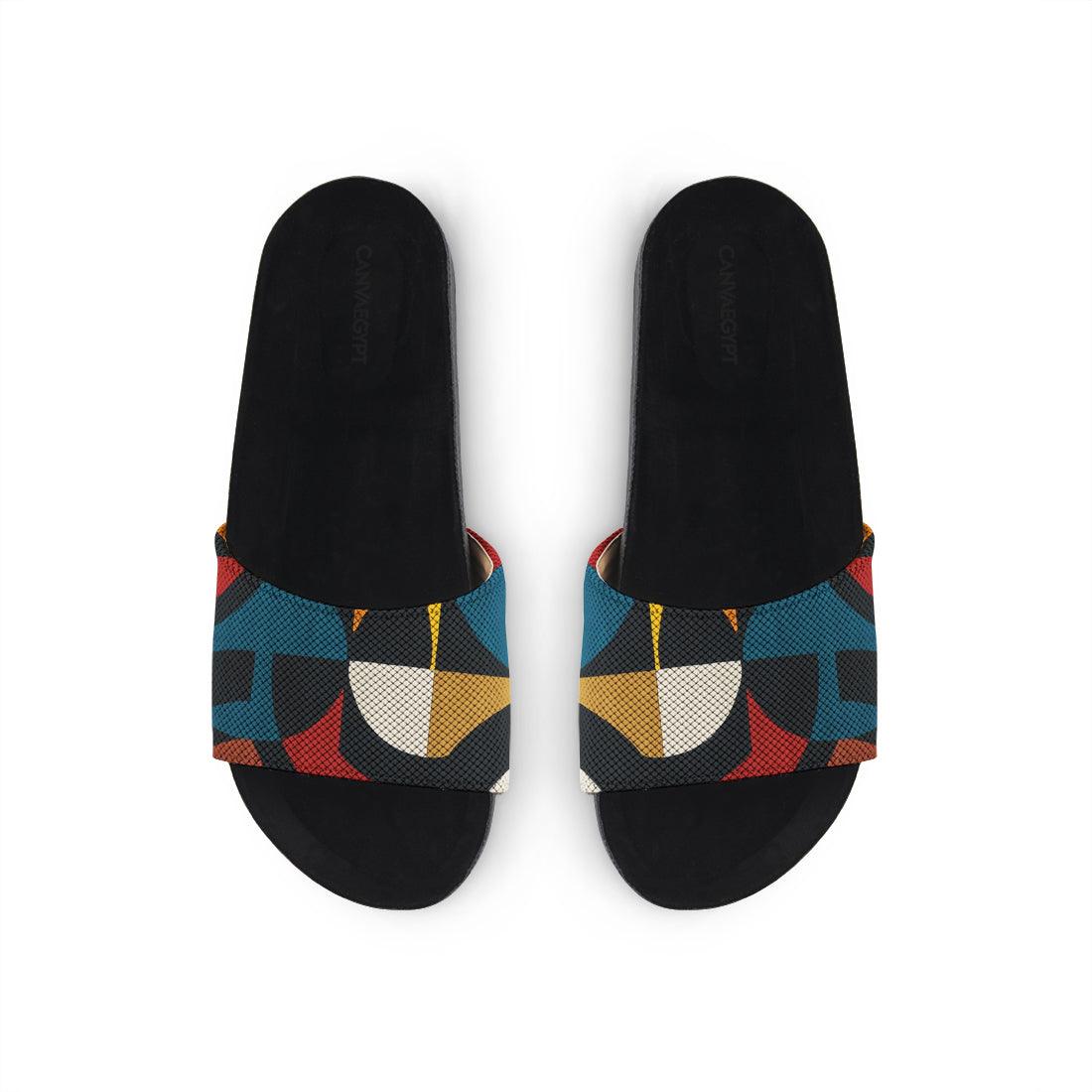 Black Slide Slipper Geo Shapes - CANVAEGYPT