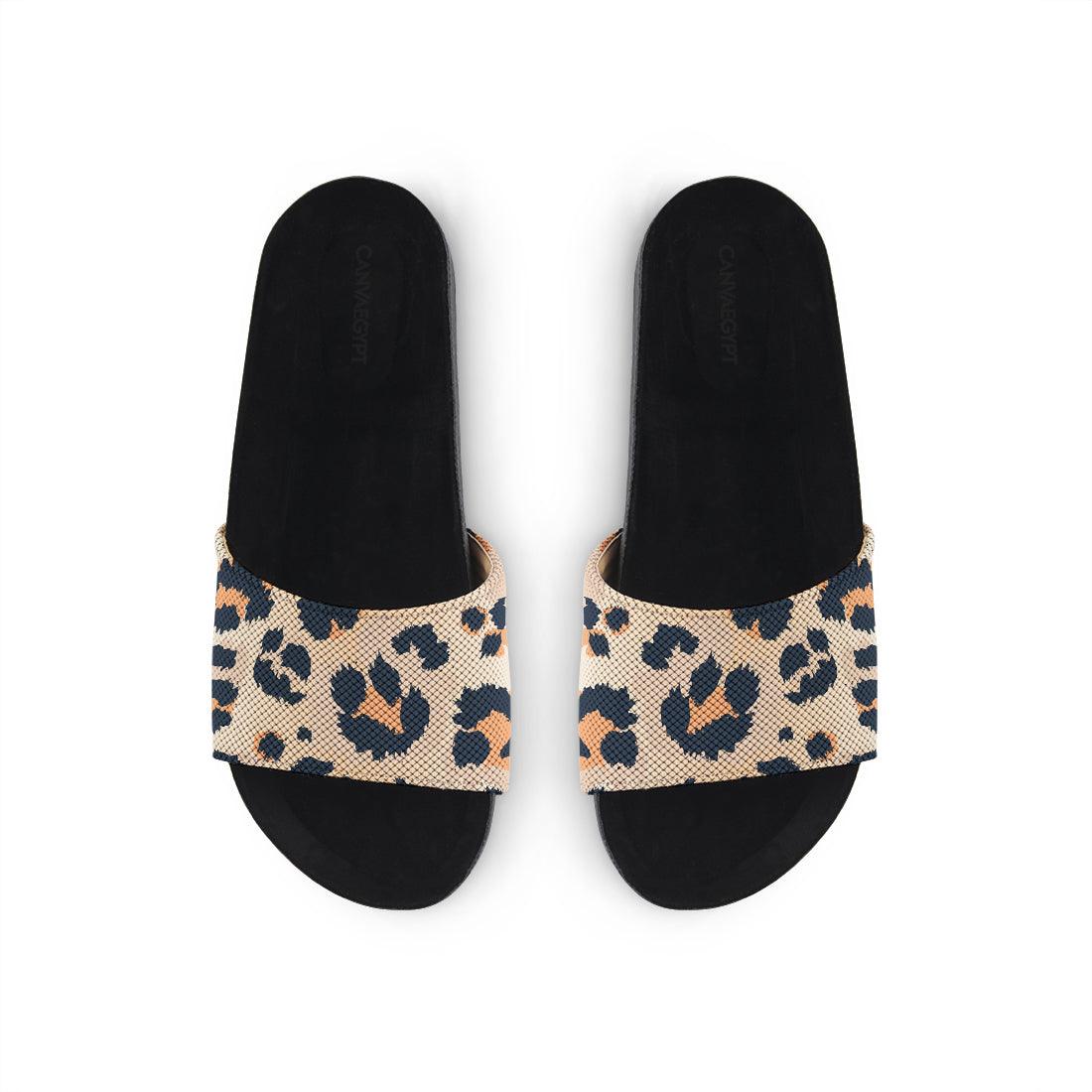 Black Slide Slipper Orange Cheetah - CANVAEGYPT