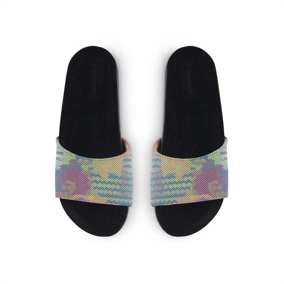 Black Slide Slipper Purple Pattern - CANVAEGYPT