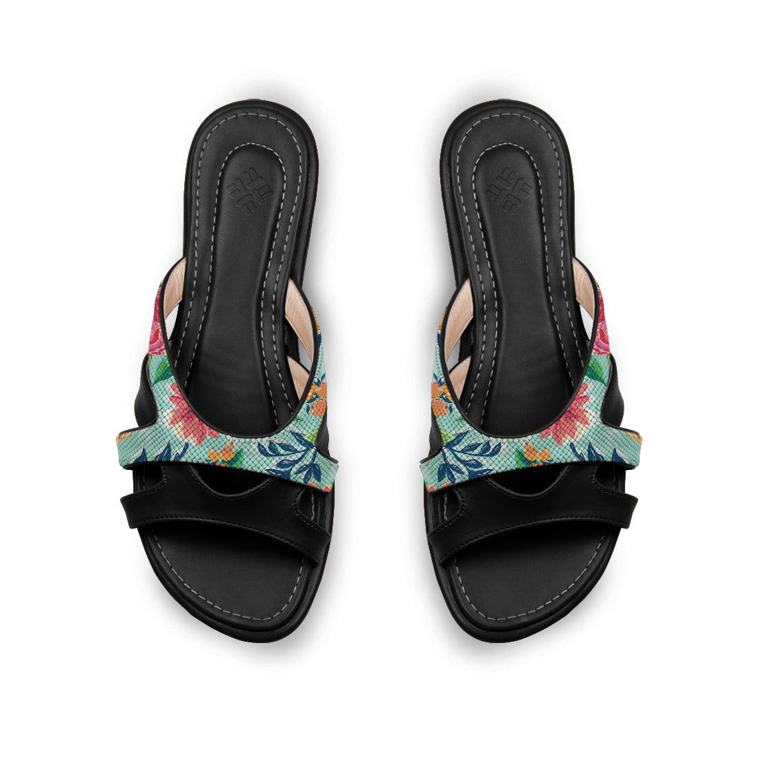 Black Split Slipper Cyan Floral - CANVAEGYPT