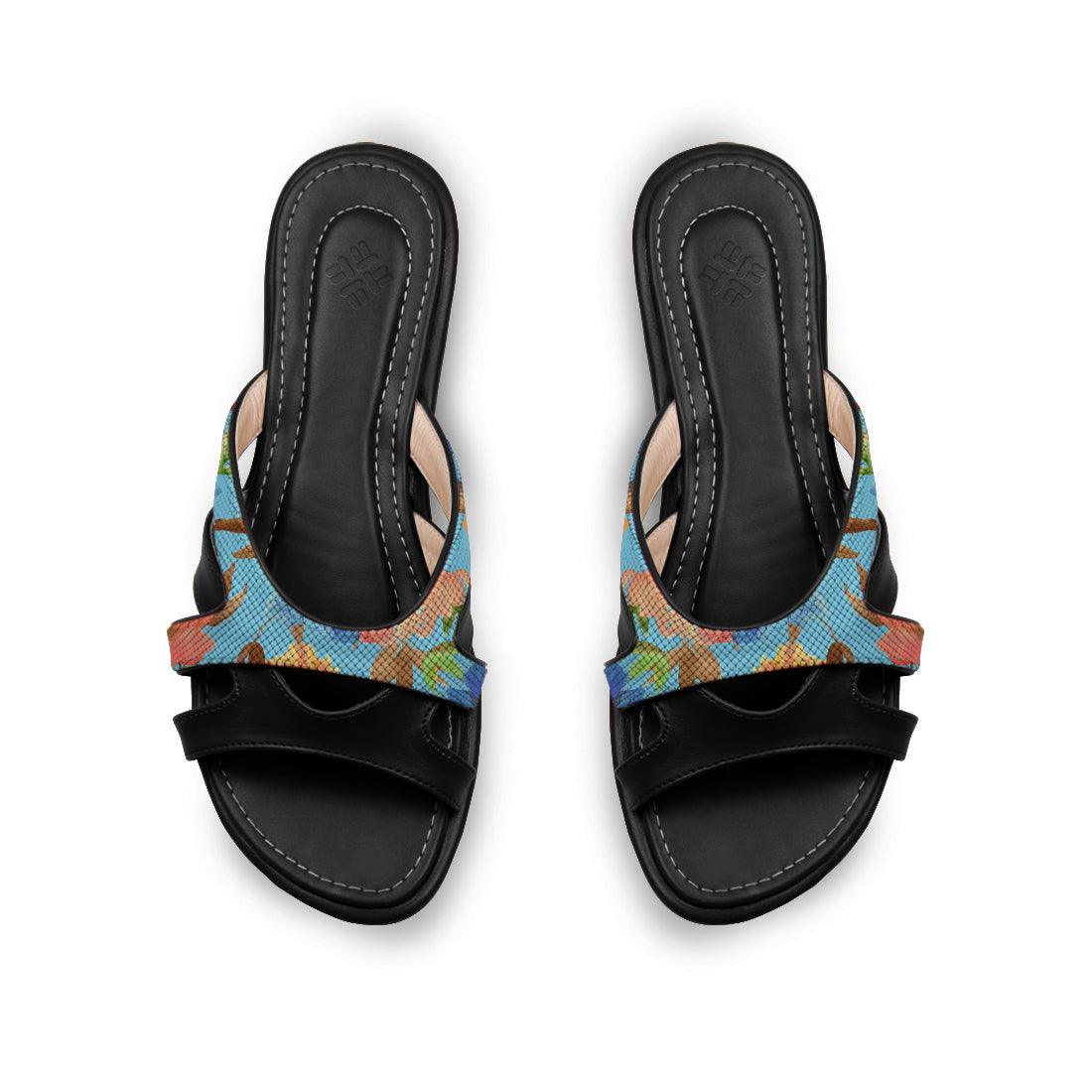 Black Split Slipper Floral in blue - CANVAEGYPT