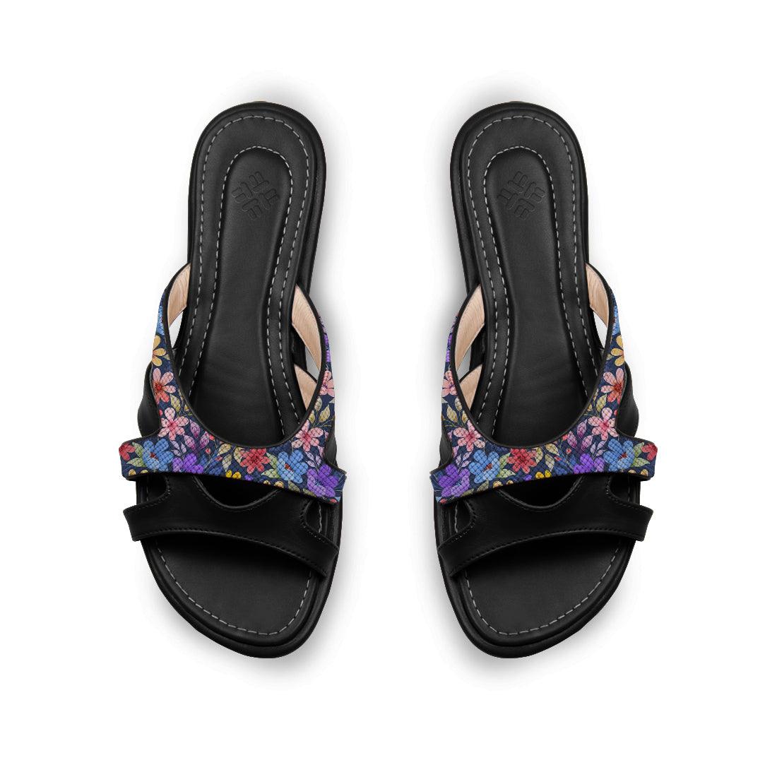 Black Split Slipper Purple Floral - CANVAEGYPT