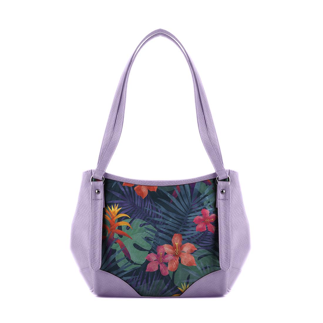 Lavender Leather Tote Bag Dark Floral - CANVAEGYPT