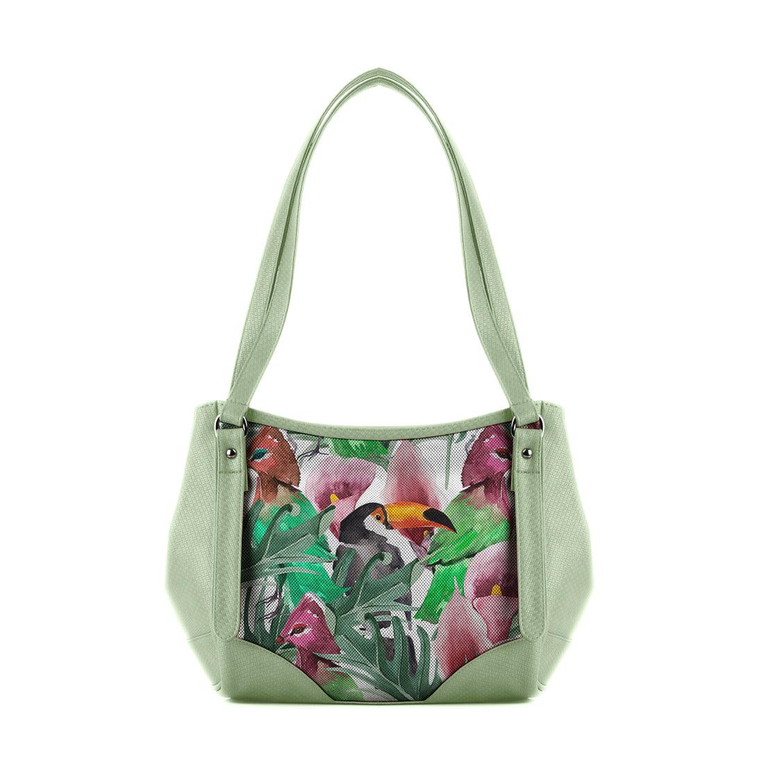 Mint Green Leather Tote Bag Bird - CANVAEGYPT