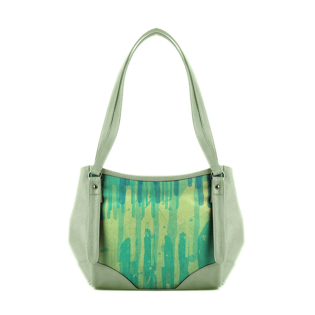 Mint Green Leather Tote Bag Green Lines - CANVAEGYPT