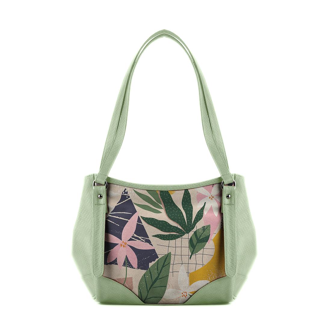 Mint Green Leather Tote Bag Leafs - CANVAEGYPT